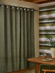 Olive Green Bouclé Textured Eyelet Lined Curtains - Image 3 of 8