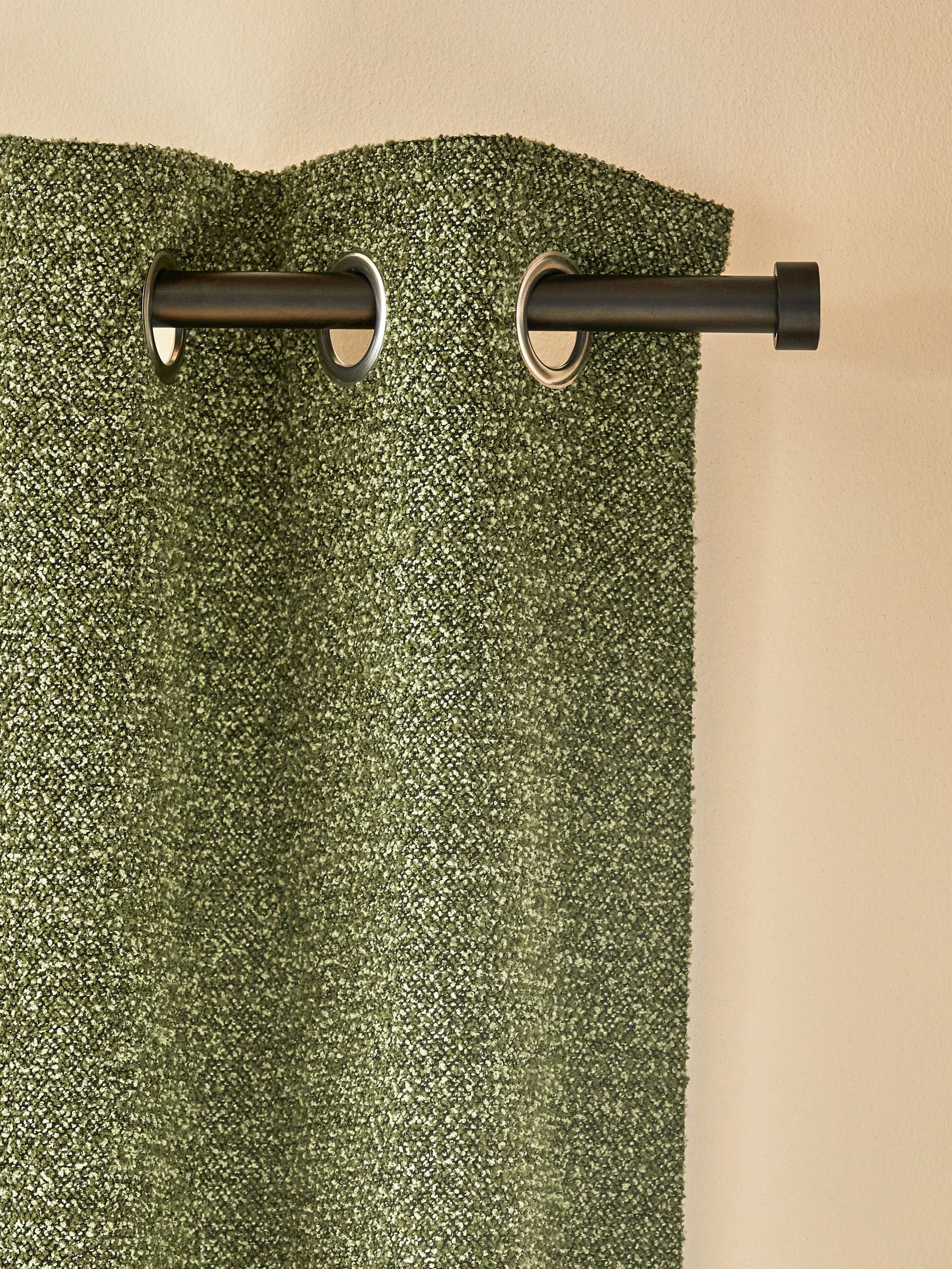 Buy Olive Green Bouclé Textured Eyelet Lined Curtains from