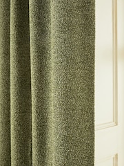 Olive Green Bouclé Textured Eyelet Lined Curtains - Image 6 of 8