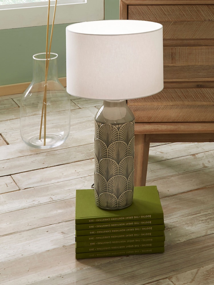 Pacific Black Bethan Embossed Ceramic Table Lamp - Image 1 of 4