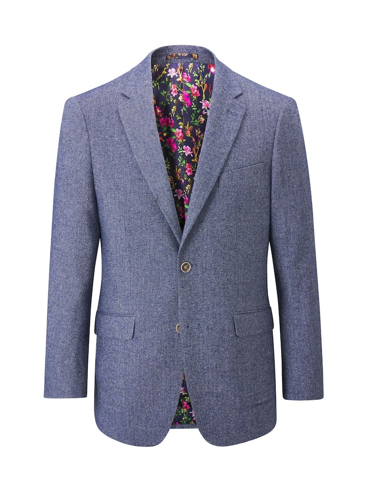 Skopes Blue Jude Tweed Tailored Fit Suit Jacket - Image 6 of 6