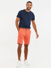 Coral rosa - Pantalones cortos chinos con vuelta en el bajo y cinturón trenzado en algodón elástico de Threadbare - Imagen 1 de 4