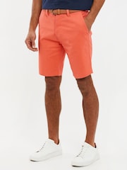 Coral rosa - Pantalones cortos chinos con vuelta en el bajo y cinturón trenzado en algodón elástico de Threadbare - Imagen 2 de 4