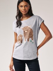 Szary melanżowy - Hamish The Highland Cow Graphic Cap Sleeve T-Shirt - Image 1 of 5