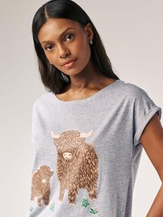 Szary melanżowy - Hamish The Highland Cow Graphic Cap Sleeve T-Shirt - Image 3 of 5