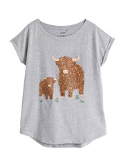 Szary melanżowy - Hamish The Highland Cow Graphic Cap Sleeve T-Shirt - Image 4 of 5