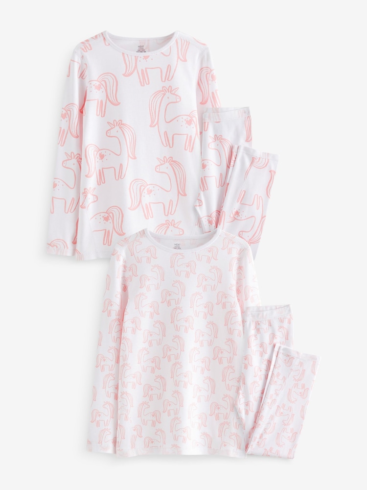 Pink Unicorn Print Kind to Skin Pyjamas 2 Pack (9mths-12yrs) - Image 1 of 5