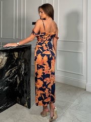 Girl In Mind Blue Camila Cold Shoulder Wrap Midi Dress - Image 3 of 4