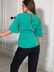 Girl In Mind Green Brooke Wrap Tie Detail Top - Image 2 of 4