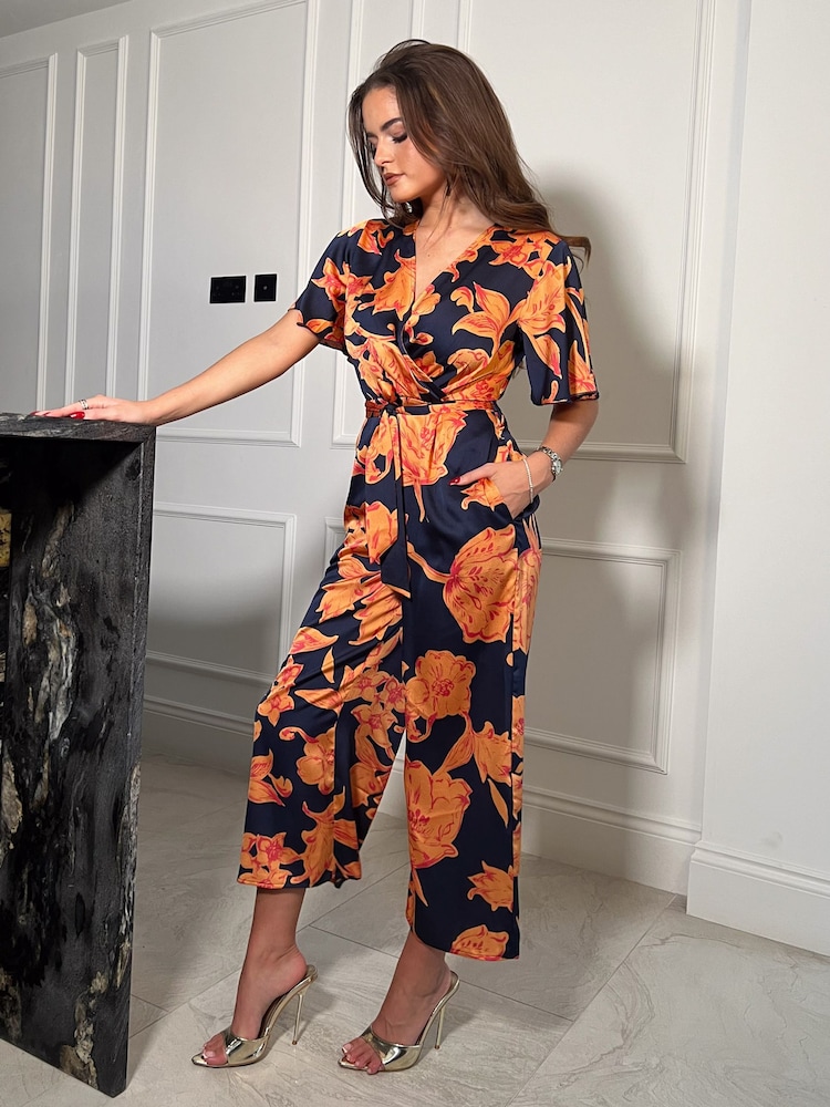 Girl In Mind Blue Petite Trixie Angel Sleeve Culotte Jumpsuit - Image 2 of 4