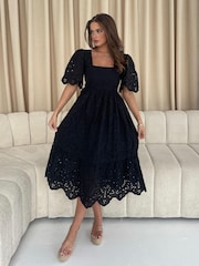 Girl In Mind Black Aspen Broderie Tiered Midaxi Dress - Image 1 of 4