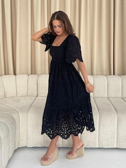Girl In Mind Black Aspen Broderie Tiered Midaxi Dress - Image 2 of 4