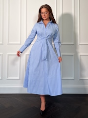 Girl In Mind Blue Stripe Isabella Tie Front Shirt Dress - Image 2 of 4