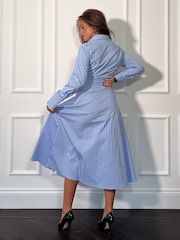 Girl In Mind Blue Stripe Isabella Tie Front Shirt Dress - Image 4 of 4