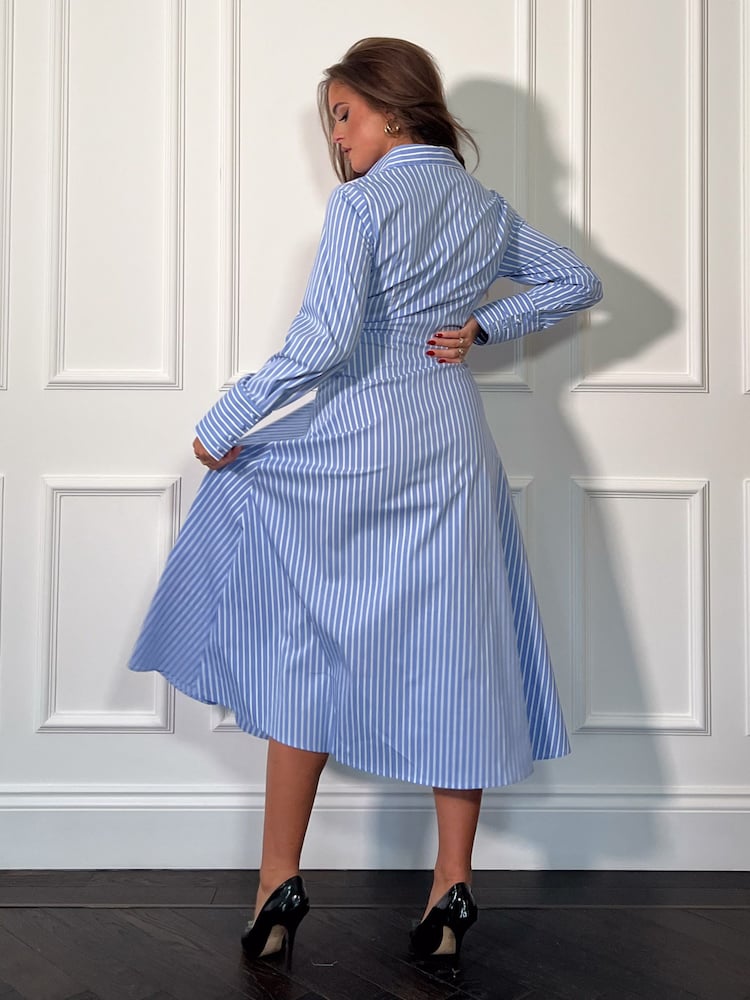 Girl In Mind Blue Stripe Isabella Tie Front Shirt Dress - Image 4 of 4