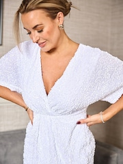 Girl In Mind Novah Midi Brautkleid mit Pailletten und Wickeldetail - Bild 5 von 5