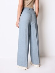 Blue Textured Linen Wide Leg Trousers - Image 3 of 6