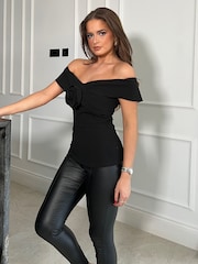 Girl In Mind Black Anita Corsage Wrap Detail Bardot Top - Image 4 of 4