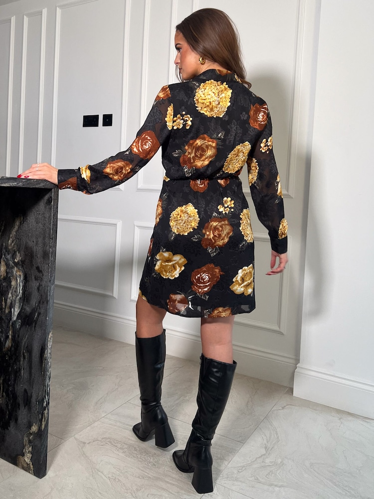 Girl In Mind Black Verity Floral Burn Out Mini Dress - Image 4 of 4