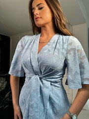 Girl In Mind Blue Brooke Wrap Tie Detail Top - Image 4 of 5