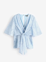 Girl In Mind Blue Brooke Wrap Tie Detail Top - Image 5 of 5