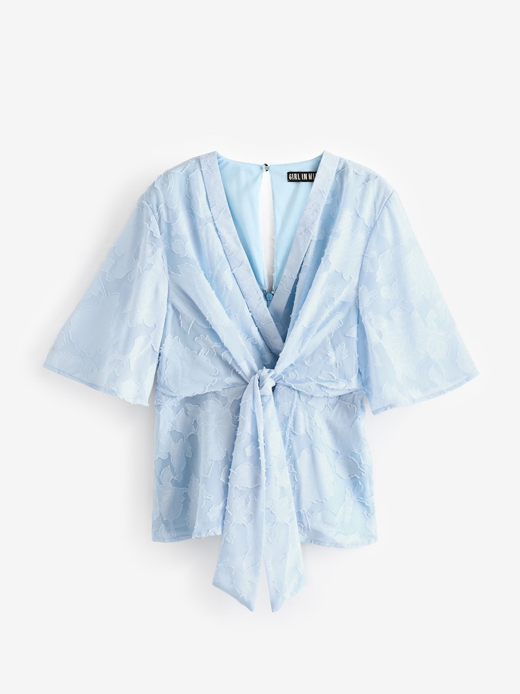 Girl In Mind Blue Brooke Wrap Tie Detail Top - Image 5 of 5