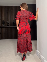 Girl In Mind Red Remi Tiered Midi Dress - Image 2 of 4