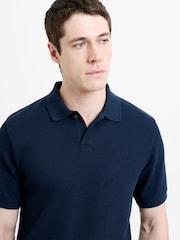French Connection Blue Smart Concealed Placket Short Sleeve Polo Shirt - Image 2 of 6
