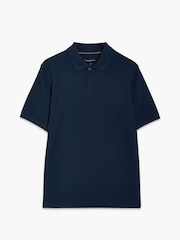 French Connection Blue Smart Concealed Placket Short Sleeve Polo Shirt - Image 3 of 6
