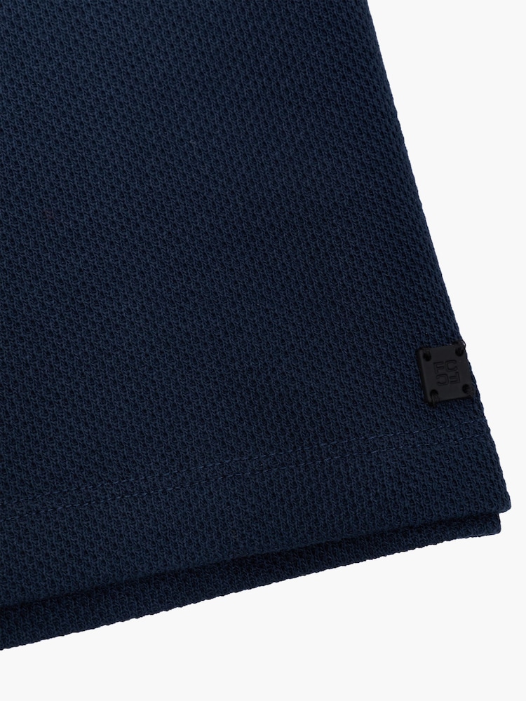 French Connection Blue Smart Concealed Placket Short Sleeve Polo Shirt - Image 6 of 6