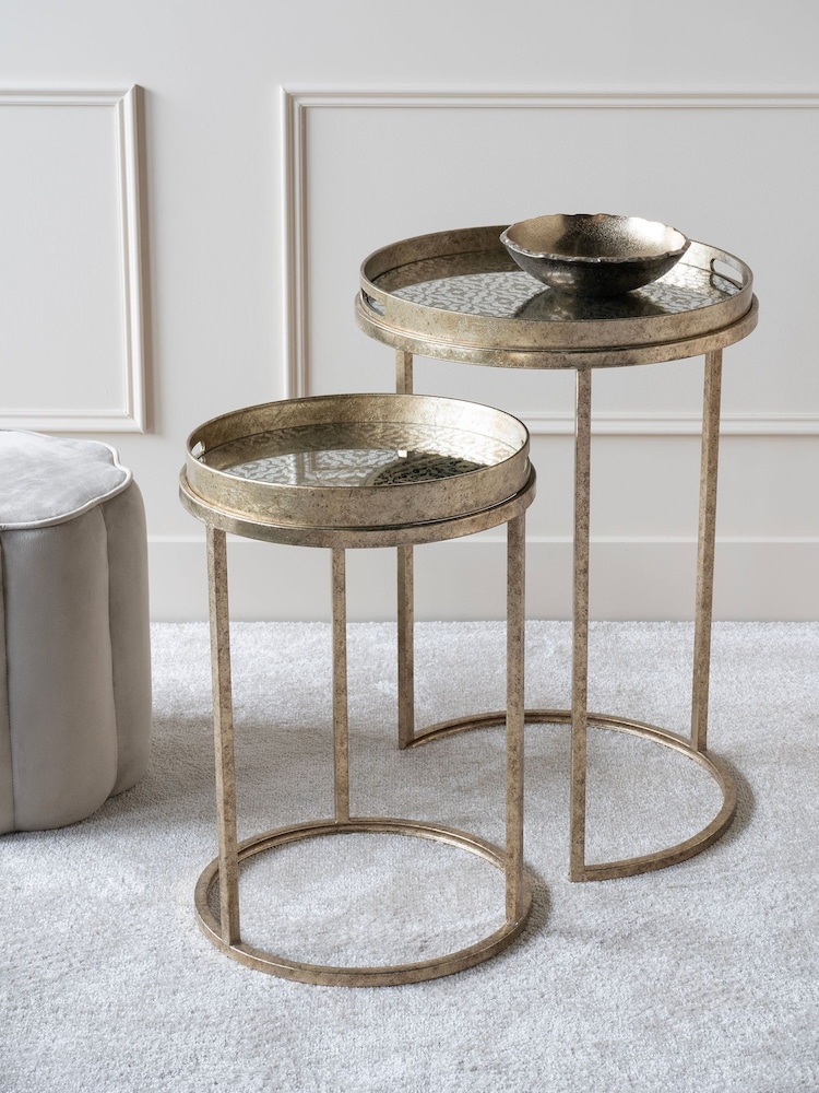 Libra Interiors Gold Vienna Antique Diamond Set Of 2 Side Tables - Image 1 of 3