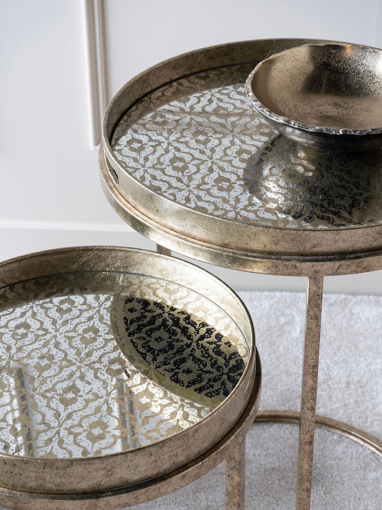 Libra Interiors Gold Vienna Antique Diamond Set Of 2 Side Tables - Image 2 of 3