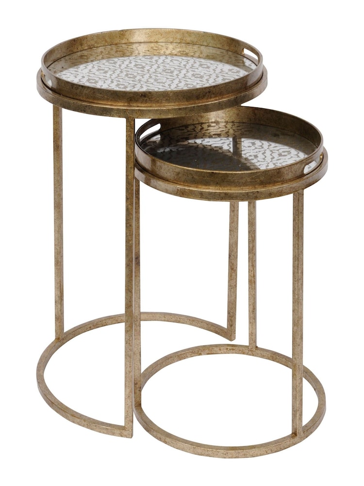 Libra Interiors Gold Vienna Antique Diamond Set Of 2 Side Tables - Image 3 of 3