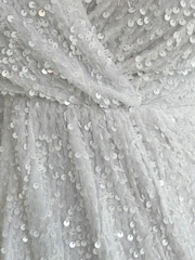 Girl In Mind White Novah Sequin Wrap Detailing Midi Bridal Dress - Image 6 of 6