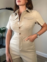 Girl In Mind Natural Karin Short Sleeve Utility Jumpsuit - Image 4 of 4