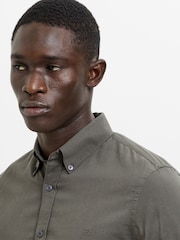 French Connection Khaki Green Cotton Long Sleeve Embroidered Logo Button Shirt - Image 2 of 4