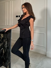 Girl In Mind Black Lucy Wrap Front Wrap Detail Top - Image 3 of 4