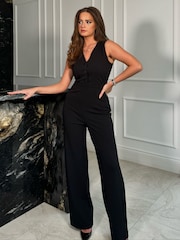 Girl In Mind Black Tracy Sleeveless Waistcoat Jumpsuit - Image 1 of 4