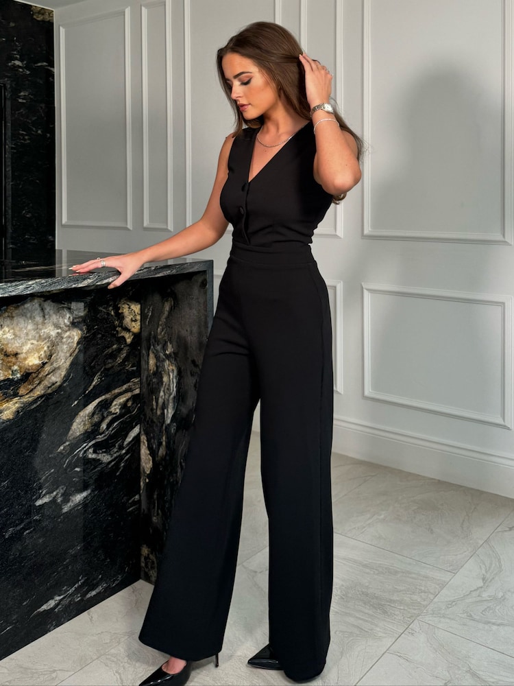 Girl In Mind Black Tracy Sleeveless Waistcoat Jumpsuit - Image 2 of 4