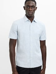 French Connection Blue Cotton Contrast Stitch Chest Pocket Short Sleeve Shirt - Image 1 of 6