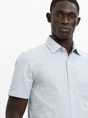French Connection Blue Cotton Contrast Stitch Chest Pocket Short Sleeve Shirt - Image 2 of 6