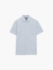French Connection Blue Cotton Contrast Stitch Chest Pocket Short Sleeve Shirt - Image 3 of 6