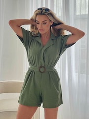 Girl In Mind Green Hope Belted Short Sleeve Playsuit - Image 4 of 4