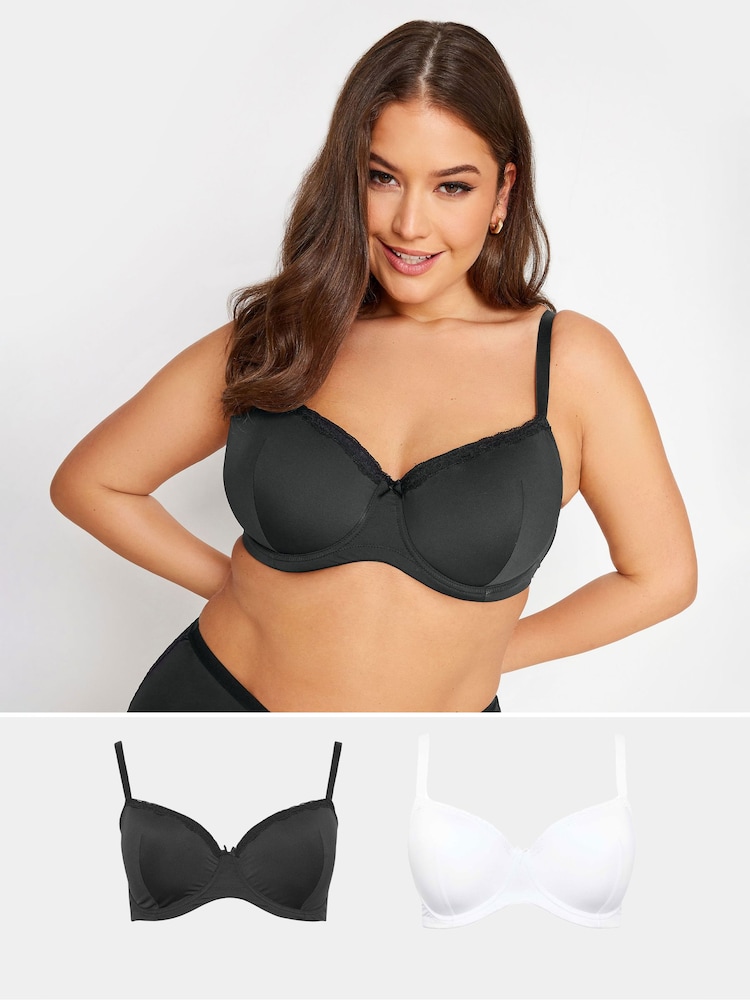 Yours Curve Black Lace Trim T-Shirt Bra 2 Pack - Image 1 of 7