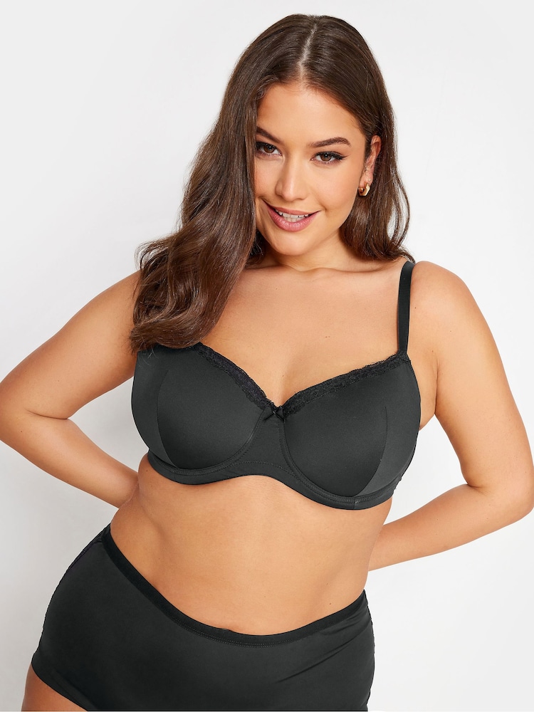 Yours Curve Black Lace Trim T-Shirt Bra 2 Pack - Image 2 of 7