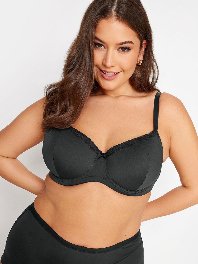Yours Curve Black Lace Trim T-Shirt Bra - Image 1 of 6