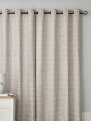 Natural Windowpane Check Super Thermal Eyelet Curtains - Image 2 of 5