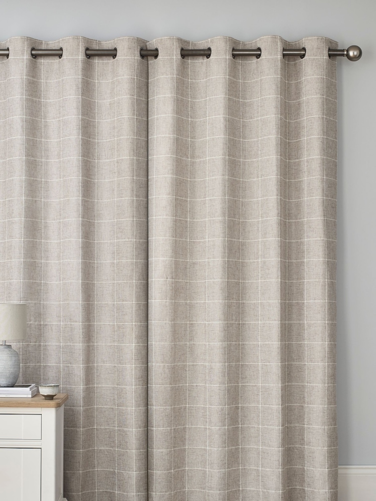 Natural Windowpane Check Super Thermal Eyelet Curtains - Image 2 of 5