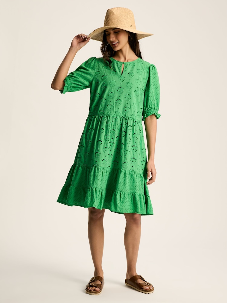Joules Isabel Green Cotton Broderie Dress - Image 1 of 6
