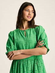 Joules Isabel Green Cotton Broderie Dress - Image 4 of 6